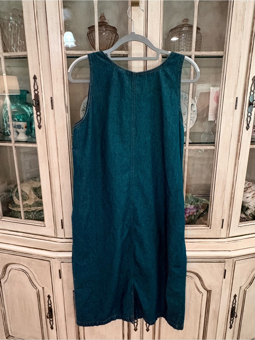 Sleeveless 100% Cotton Dark Blue Denim Midi Dress with Front Buttons - Picture 4 of 7
